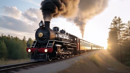 Fototapeta na wymiar An old steam train in a motion