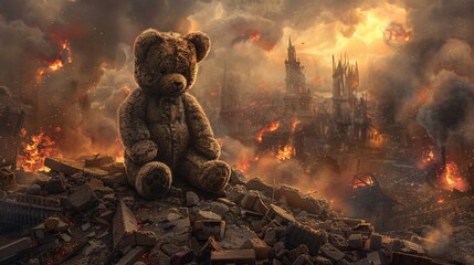 Bear in the Ruins A Post-Apocalyptic Teddy Bear Generative AI - obrazy, fototapety, plakaty