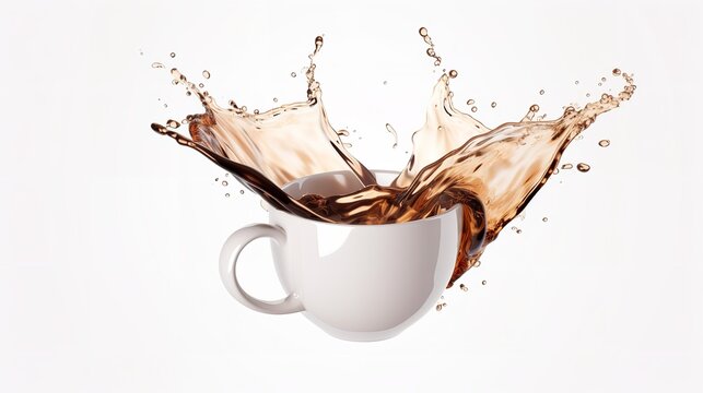 Caffeine Splash: Liquid Coffee Spilling from a White Cup