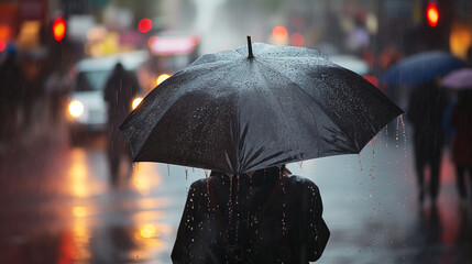 women holding umbrella in rain - obrazy, fototapety, plakaty