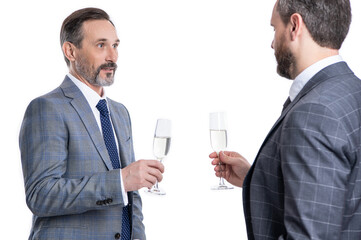 businessmen isolated on white. successful business partnership. two successful businessmen partner celebrating business success with champagne glass. partnership and business success