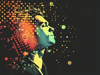 Mans Portrait with Striking Dots in Neon-Lit Pop Art Style, To provide a striking and eye-catching...
