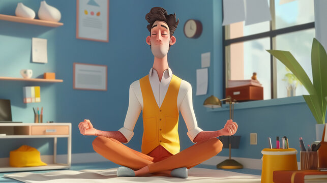 a cartoon character sitting in the office, spiritual meditations
