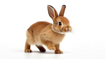 Adorable Whiskers: Orange-Brown Cute Baby Rabbit Isolated on White