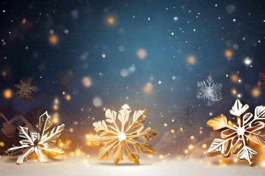 Christmas light background with white and golden snowflakes. Generative AI