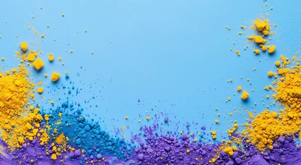 Fototapeta na wymiar Colorful Explosion of Purple and Yellow Paint Powder Generative AI