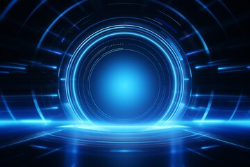 Transport your audience into the future with a captivating blue circular lines abstract futuristic technology background, Generative AI
