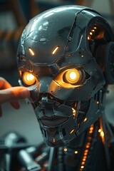 Fototapeta premium Glowing Cyborg Face A Futuristic Sight Generative AI