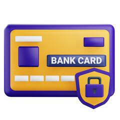 3D Bank Card with Padlock with Transparent Background