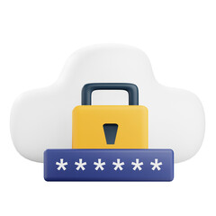 3D Cloud security Icon Padlock with Transparent Background