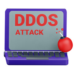 3D Ddos Attack Icon with Transparent Background