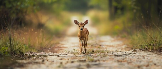 Young deer on a secluded forest pathway