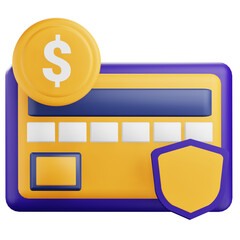 3D Safe Payment Credit Card Icon with Transparent Background