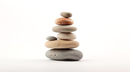 Zen Tranquility: Pyramid of Sea Pebbles Isolated on White Background