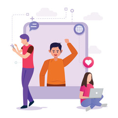 Content Creators Illustration Vector Template, Social Media Online Video Stream, Character live, Production Blog Advertising Content Creativity Marketing Elements.