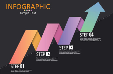 Vector infographic showing a graph with ascending steps divided into 4 steps with an arrow pointing upwards on a gray-black background for easier presentation of roadmap reports.