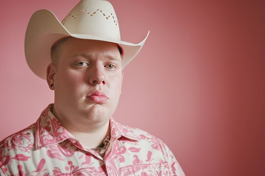 retrato aislado fondo rosa vaquero queer, Cowboy gay de Texas