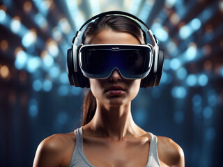 Young Woman with virtual reality headset device