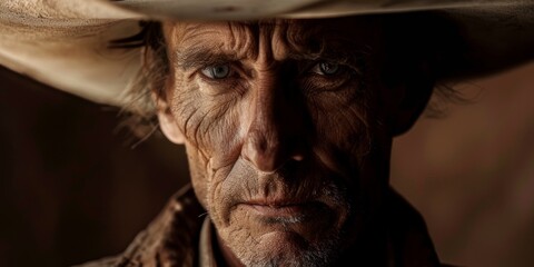Retrato intimista a un viejo granjero del sur de estados unidos, cowboy mature  - obrazy, fototapety, plakaty
