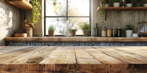 Kitchen top counter interior wood blue background. Generative Ai