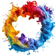 Circular ink splash colors in unity isolated on white a symbol of togetherness - obrazy, fototapety, plakaty