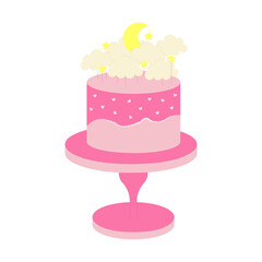 Isolated element pink cake on stand. Vector illustration