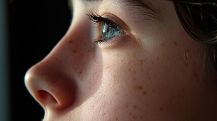 Close-up of a child's profile with freckles.