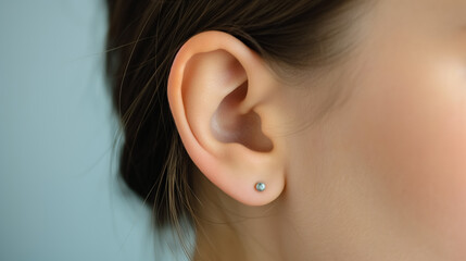 Elegant ear with a single stud earring. - obrazy, fototapety, plakaty