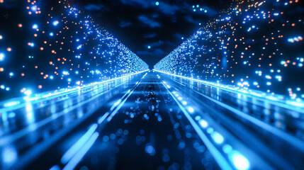 Speeding Through the Tech Tunnel, A Vision of Futuristic Travel, Illuminated by the Pulse of...