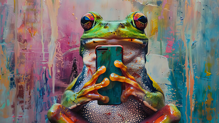 frog with  mobile phone