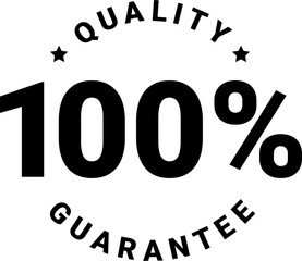 Premium quality product label sign. Round quality product guarantee logo. Black simple badge icon with 100 percent symbol and stars. Vector illustration for sticker, logo, certificate