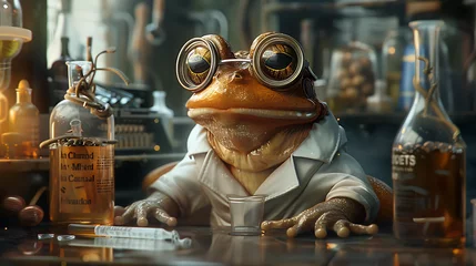Deurstickers frog working in pharmacy © Manja