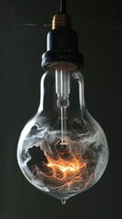 Unique filament light bulb glowing against a dark backdrop