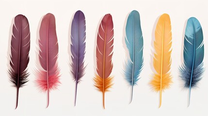 Feathered Elegance: Set of Feathers Isolated on White Background