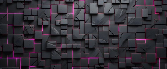 Carbon texture 3d tiles aligned. Abstract background wallpaper. Ascetic web banner. Generative AI - obrazy, fototapety, plakaty
