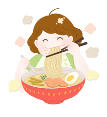 ラーメンを食べる女の子