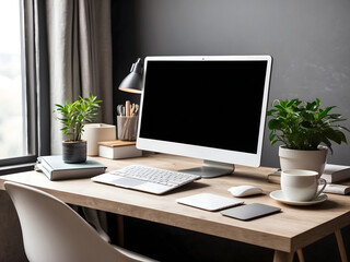 Workspace design with mockup blank screen laptop computer design.