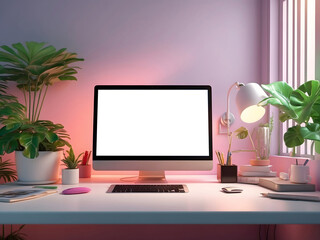 Workspace design with mockup blank screen laptop computer design.