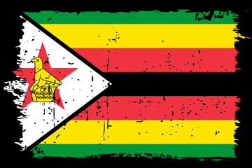 Zimbabwe flag - vector flag with stylish scratch effect and black grunge frame.