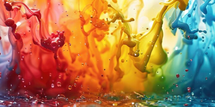 Abstract background rainbow with liquid ink color splash. Generative Ai