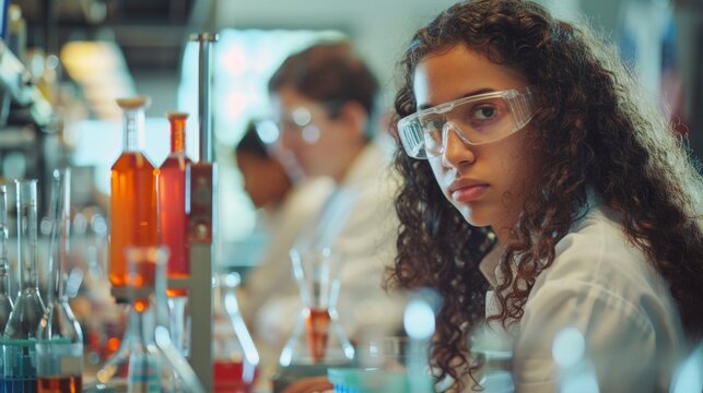 Focused Student Conducting Research In Modern Laboratory