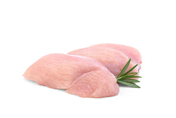 Raw chicken fillet with rosemary isolated on white background.