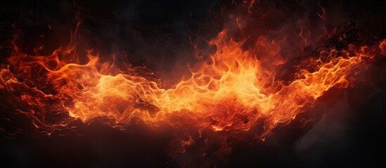 Fototapeta na wymiar Dynamic Fire Flames Burning Bright on a Dark Background for Fiery Concepts