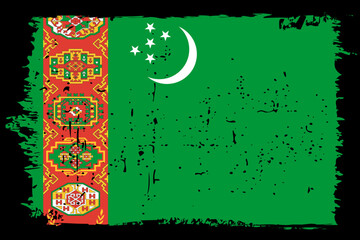 Turkmenistan flag - vector flag with stylish scratch effect and black grunge frame.