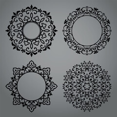 Set of decorative frames Elegant vector element for design in Eastern style, place for text. Floral black and gray borders. Lace illustration for invitations and greeting cards