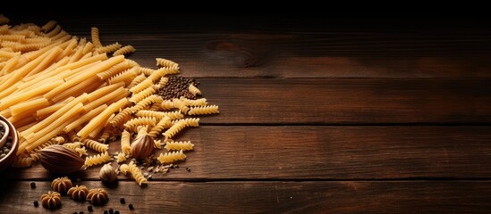 A Gourmet Feast of Flavors: Bowl of Yummy Pasta and Variety of Italian Pasta Ingredients