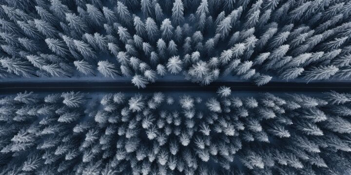 winter road covered with a layer of snow, picture taken aerial