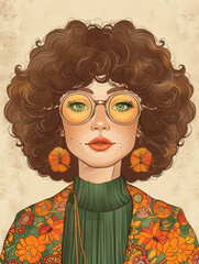 Vintage portrait illustration from the 70s with a pop twist