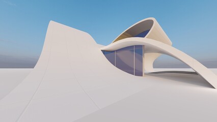 Fototapeta na wymiar Futuristic architecture background exterior of curved building 3d render