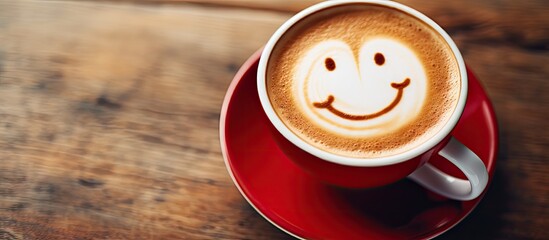 Cheerful Coffee Cup: Start Your Day with a Smiley Face Morning Brew - Powered by Adobe